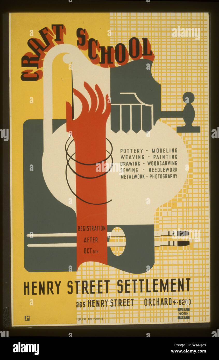 Scuola di artigianato Abstract: Poster per WPA Federal Art Project sponsorizzato arte e artigianato corsi offerti presso la Henry Street Settlement, 265 Henry Street, New York City. Foto Stock