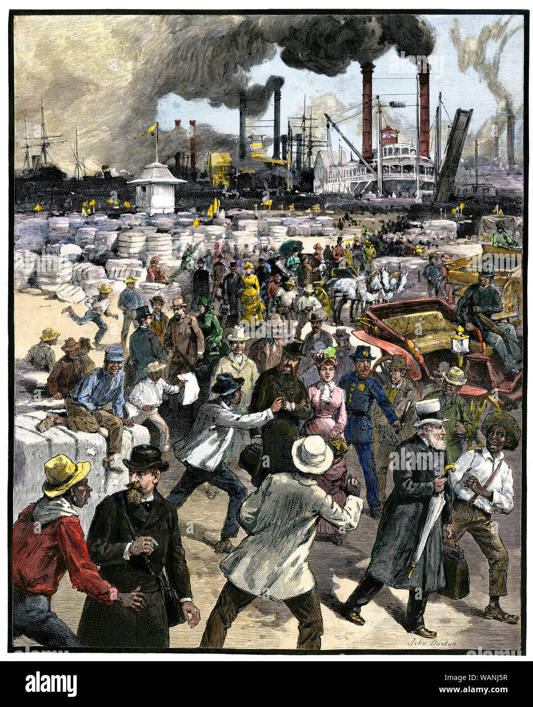 La folla che arrivano per la New Orleans della fiera del mondo, gennaio 1885. Colorate a mano la xilografia Foto Stock