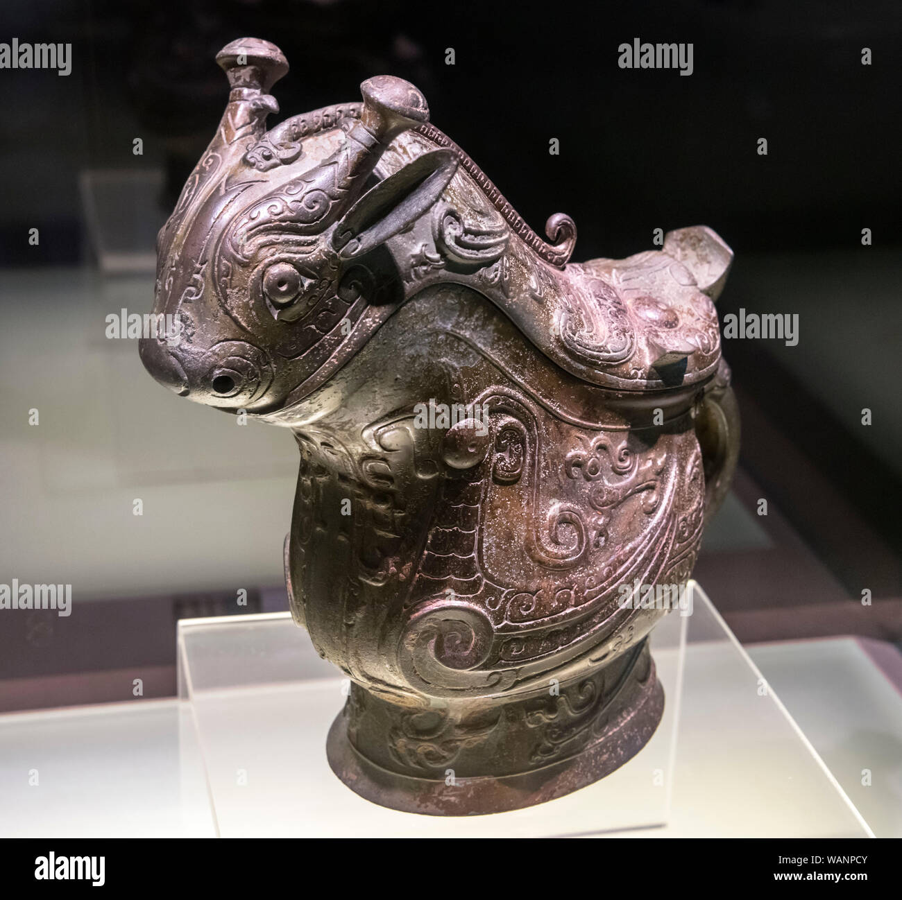 Bronzo cinese-ware. Fu Yi Gong (Vino vaso), Tarda dinastia Shang (13th-11secolo BC) Foto Stock
