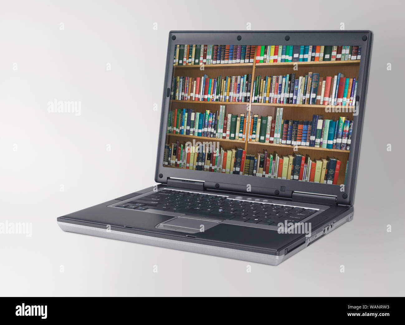 Formazione e-learning e biblioteca internet isolati su sfondo bianco Foto Stock