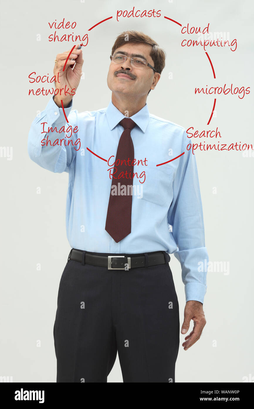Business man disegno di social media diagramma Foto Stock