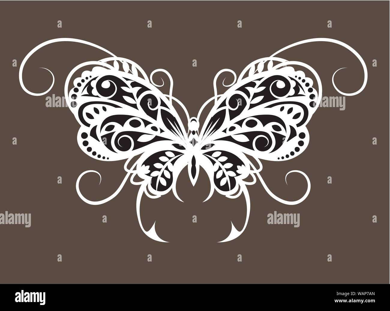 Vytynanka - una silhouette in bianco nero butterfly da elementi di modello. Illustrazione Vettoriale