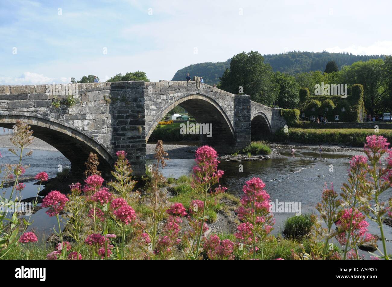 Il ponte a Llanwrst, Galles del Nord, Regno Unito Foto Stock