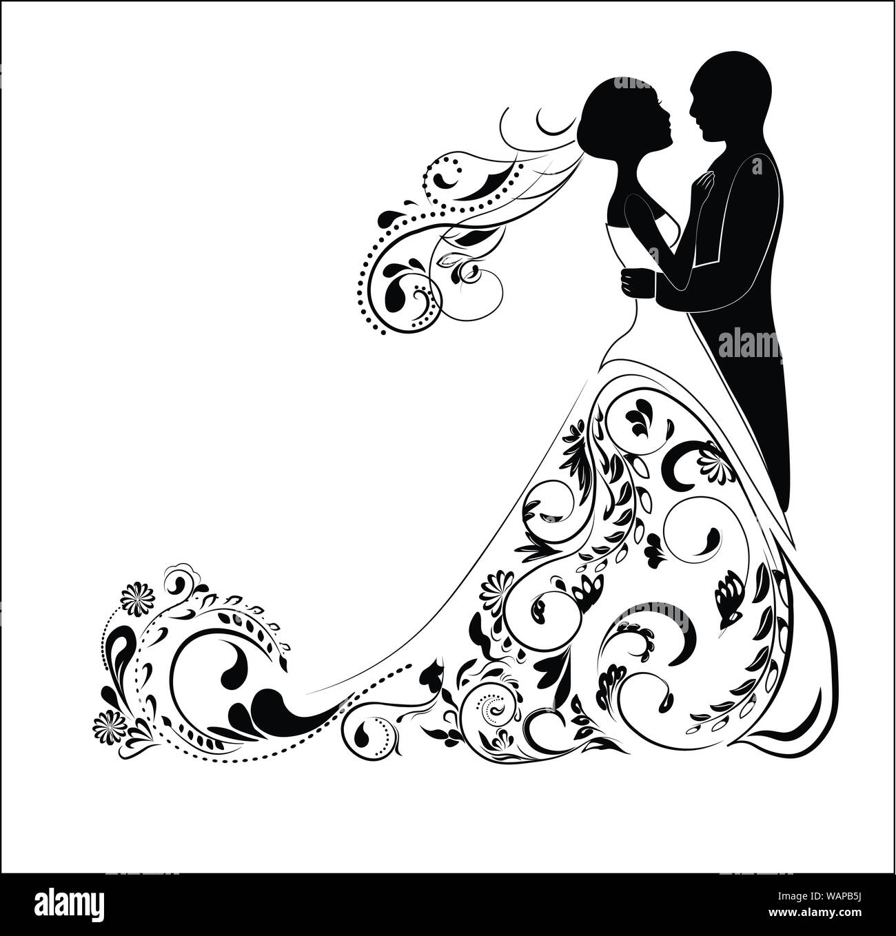 Silhouette dello sposo e della sposa, per l'invito a nozze Illustrazione Vettoriale