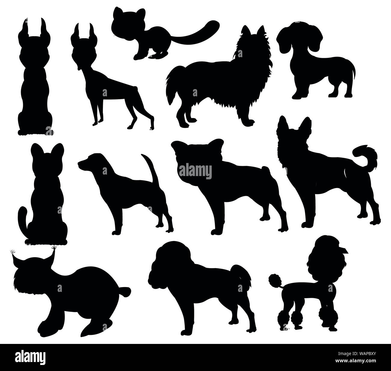 Illustrazione Vettoriale silhouette nera animali domestici gatti e cani Illustrazione Vettoriale