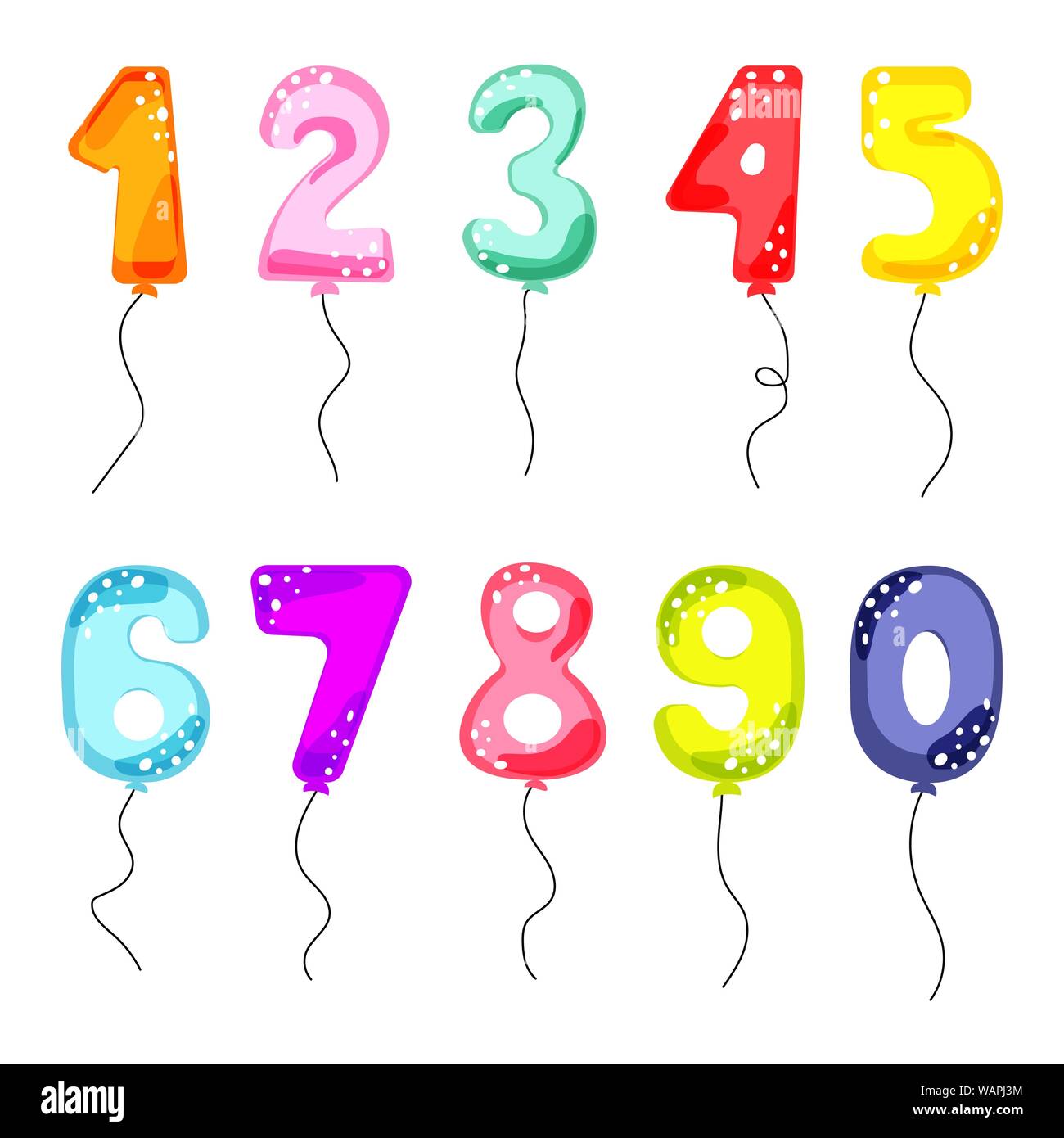 Cartoon numeri di palloncino per compleanno festa bambini carte. Festa  bambino invito scheda set di vettore Immagine e Vettoriale - Alamy