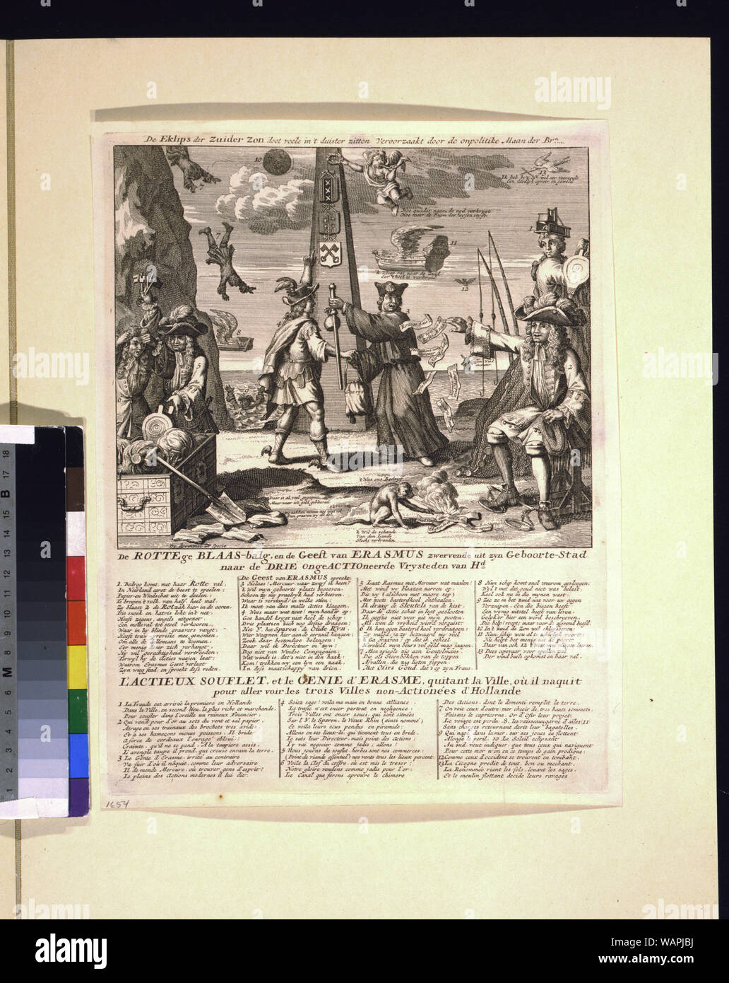 De eklips der zuider zon doet veele non ho duister zitten veroorzaakt door de onpolitike maan der brn Abstract: questa incisione è una satira olandese sul fallimento della South Sea Company, società Mississippi, e regimi di bolla di Jonn Diritto e altri, 1720... (Fonte: Stephens) Foto Stock