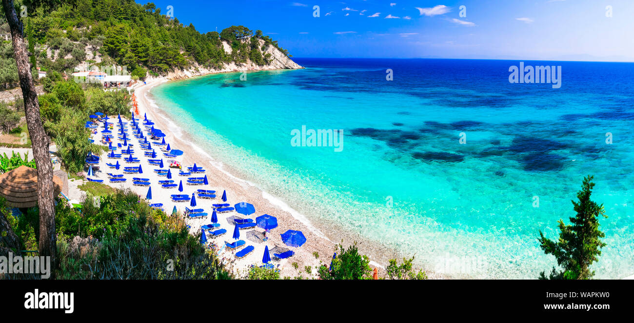 Bella spiaggia Lemonakia,vista panoramica,isola di Samos,Grecia Foto Stock