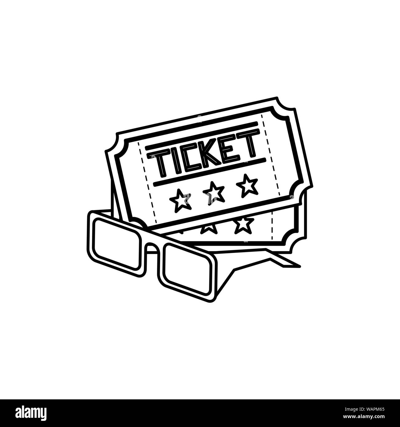 Occhiali cinema 3d con ticket illustrazione vettoriale design Illustrazione Vettoriale