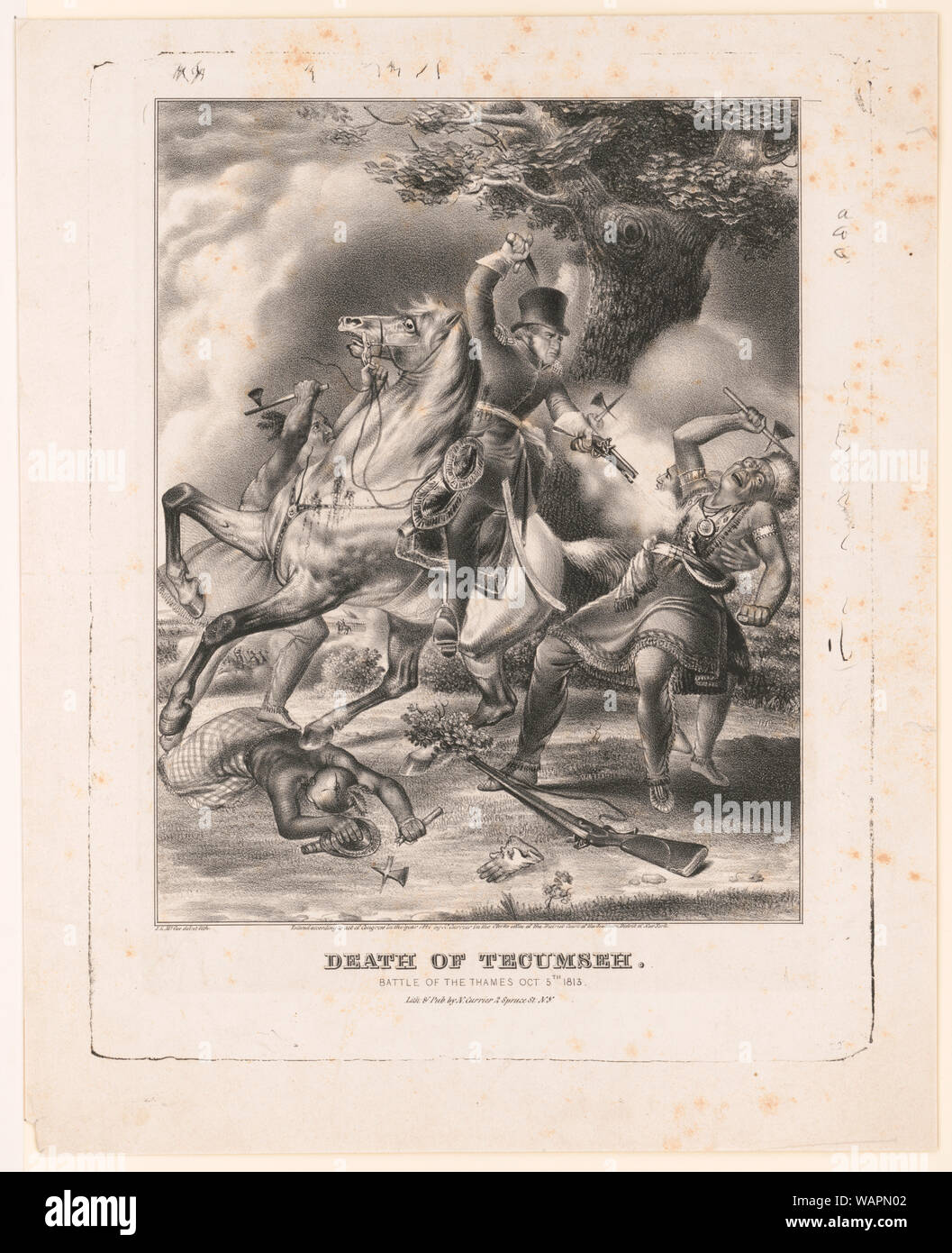 La morte di Tecumseh. La battaglia del Tamigi, Ottobre 5th, 1813 / J. L. McGee, del et lith. Foto Stock