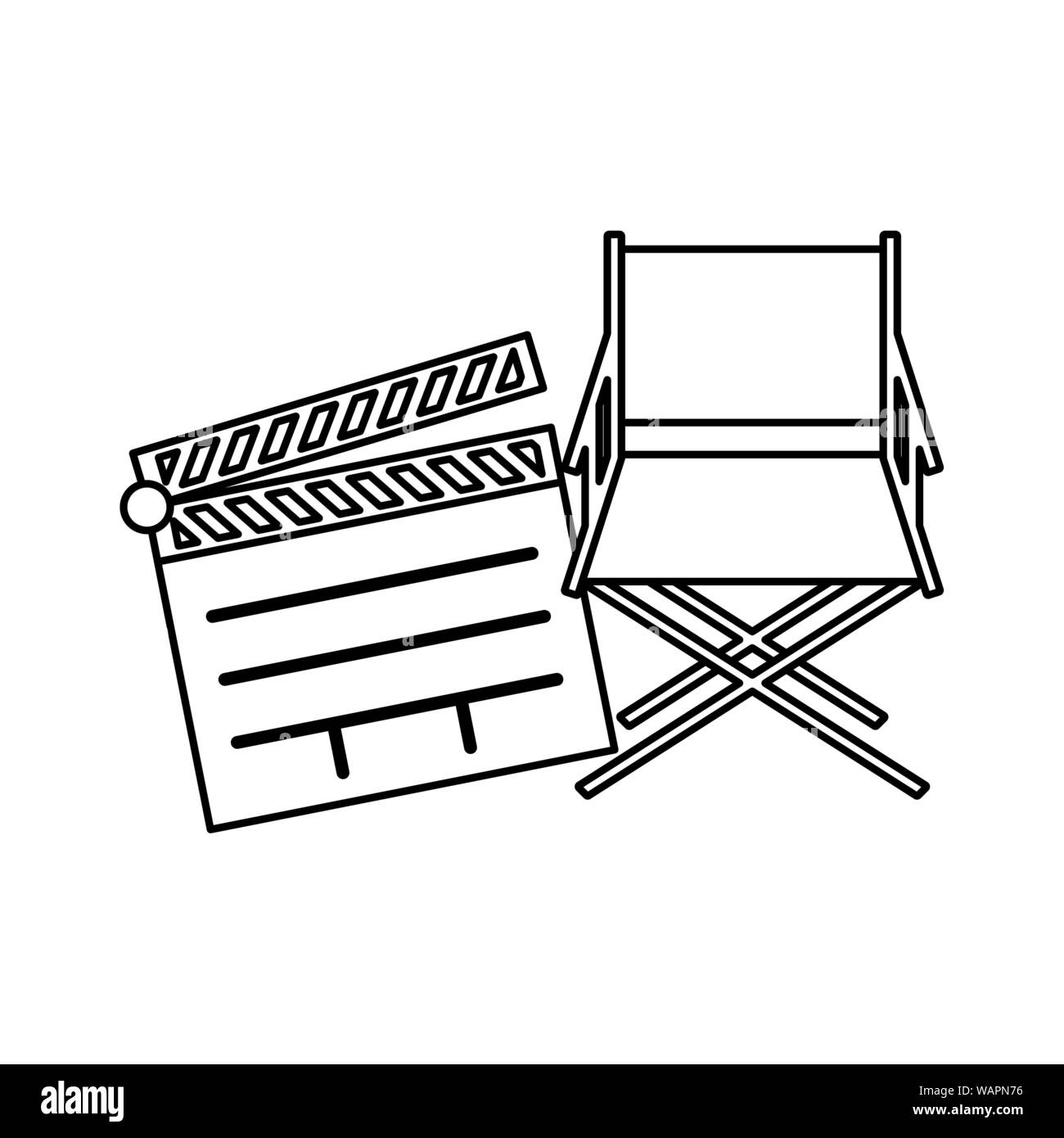 Clapboard cinema con sedia regista illustrazione vettoriale design Illustrazione Vettoriale