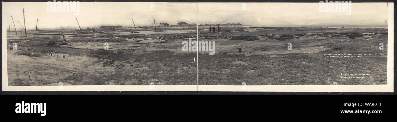 Distruzione del ventottesimo fanteria Camp, Fort Crockett, Tex. dall uragano di Agosto 16-17, 1915 Foto Stock