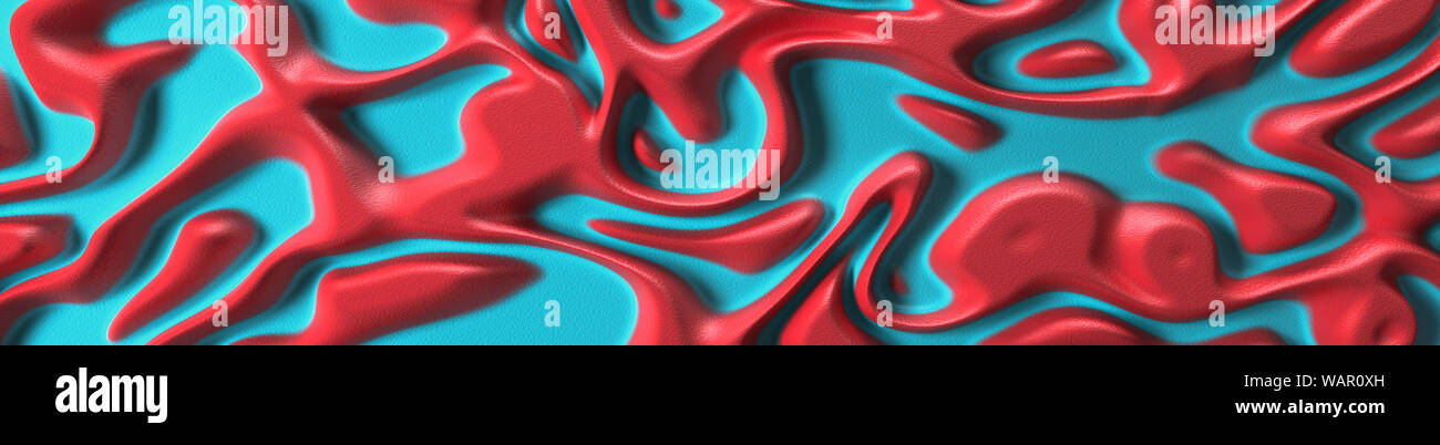3d arti visive con uno sfondo con tribale psichedelico superficie liquida coralli viventi e texture blu. Ampia vista banner, panoramico. Foto Stock