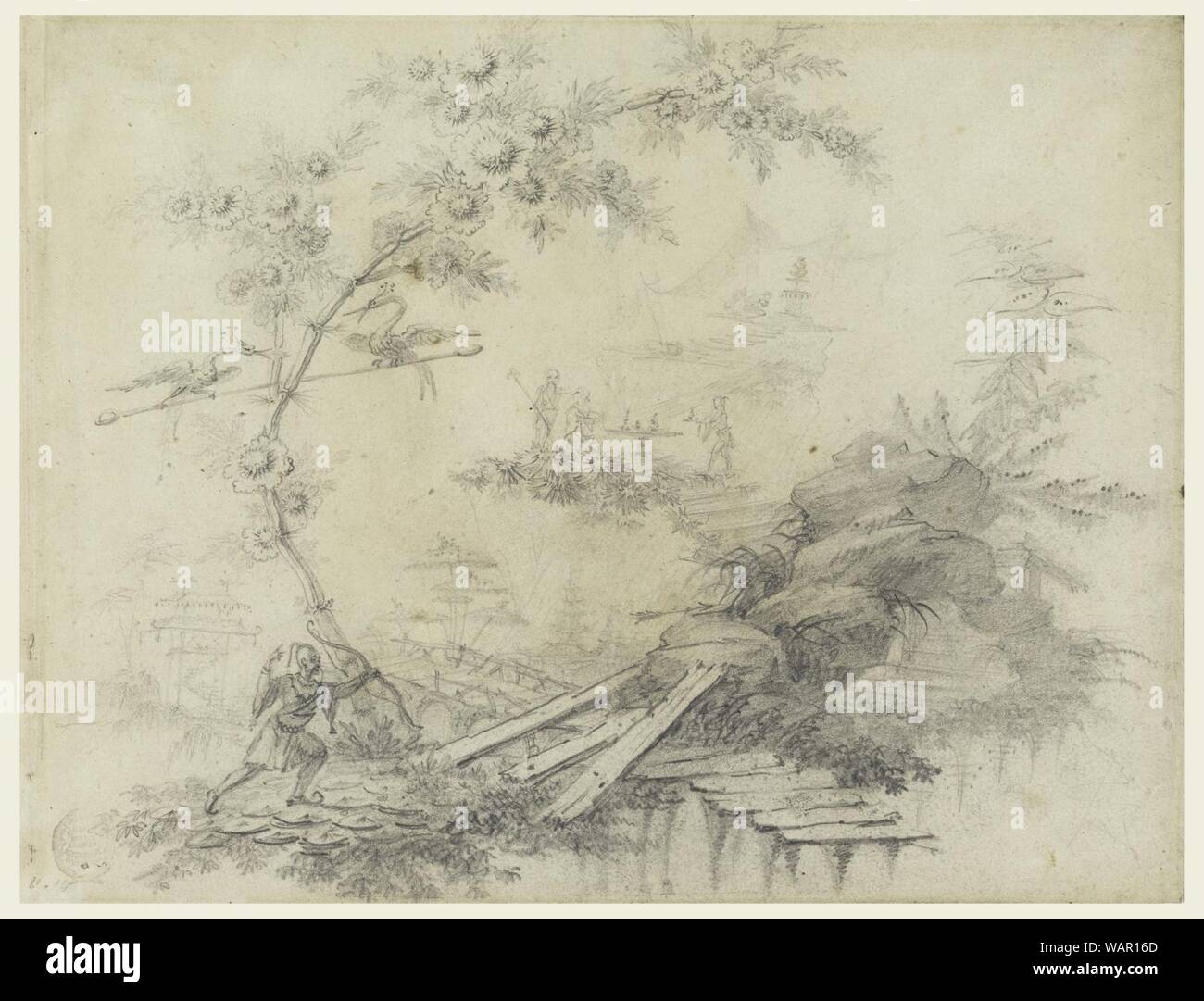 Disegno, Chinoiserie un brano Fantasy, ca. 1780 Foto Stock