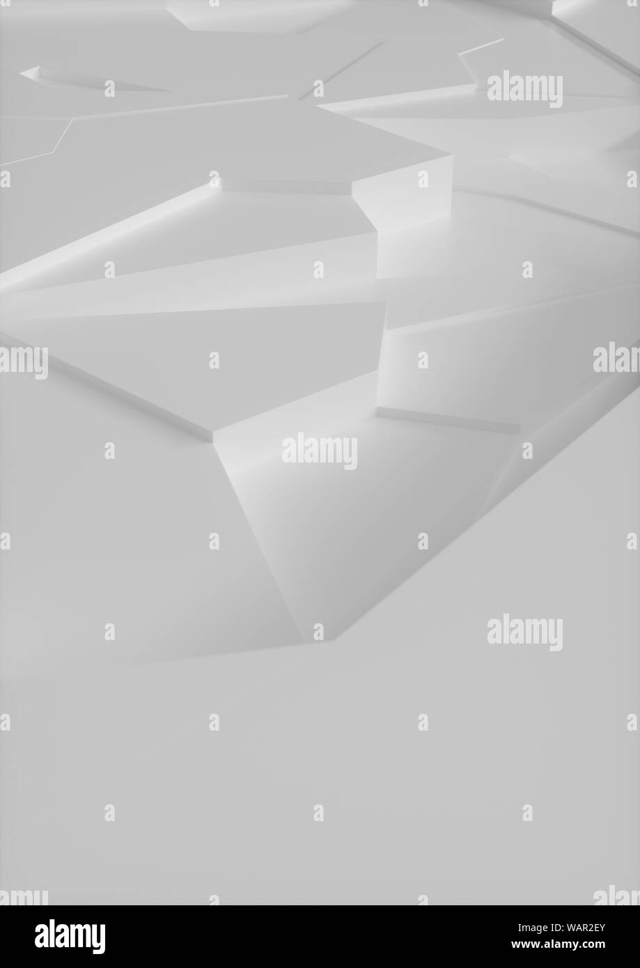 Illustrazione di sfondo coperchio con bassa poli blocco di ghiaccio di geometria, bianco puro con spazio libero e la profondità di campo. Foto Stock