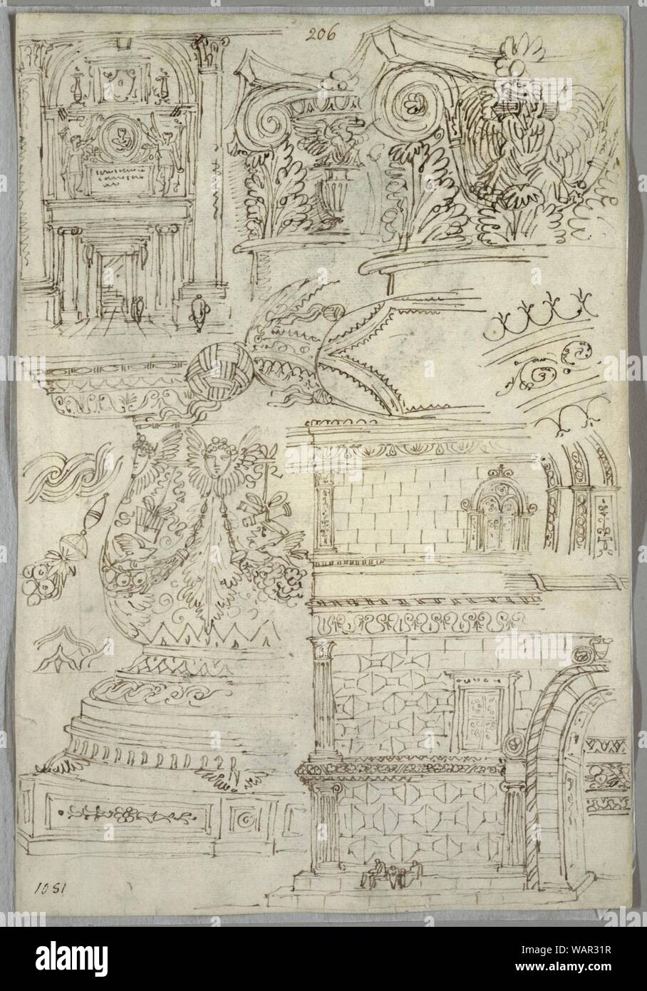 Disegno ornamentale in studio; Tergo- studio anatomico, 1814-18 Foto Stock
