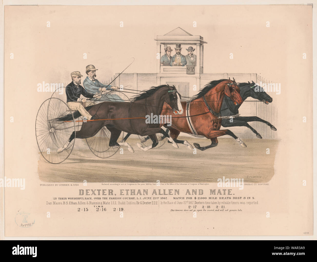 Dexter, Ethan Allen e mate: nella loro meravigliosa razza, oltre il corso di moda, L.I. Il 21 giugno 1867. Corrispondenza per $2.000 miglio riscalda migliori 3 in 5 Foto Stock
