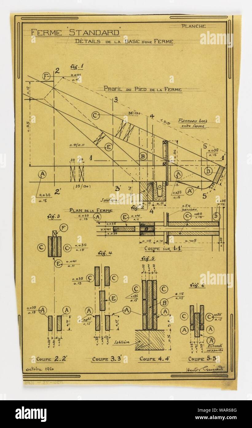 Il disegno di una casa Mass-Operational progettato da Hector Guimard, la base di supporto della costruzione, Ottobre 1920 Foto Stock