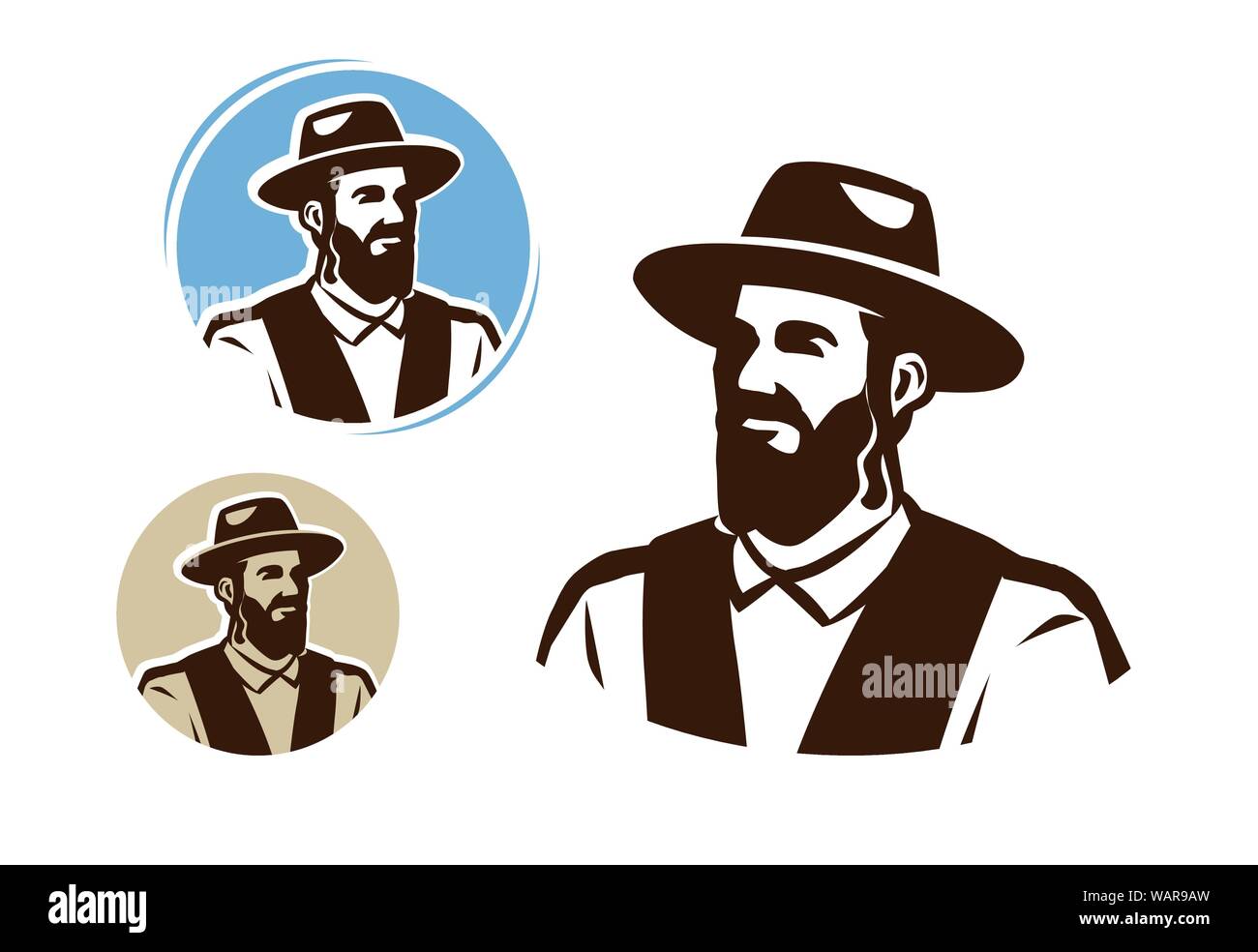 Ritratto di un uomo ebraico, il logo. Il giudaismo vettore Illustrazione Vettoriale