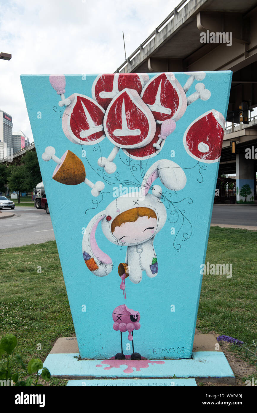 Distintivo di arte di strada (murale) in Deep Ellum, un quartiere composta in gran parte da arti e luoghi di intrattenimento vicino al centro in antico Oriente Dallas, Texas Foto Stock