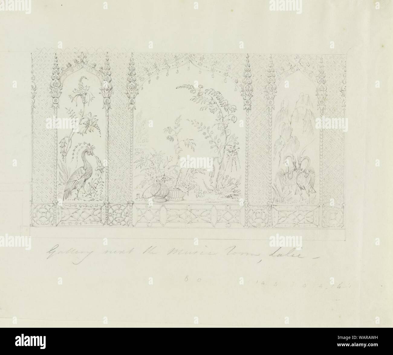 Il disegno per la parete nord, giallo Drawing Room, Royal Pavilion, Brighton, 1817-18 Foto Stock