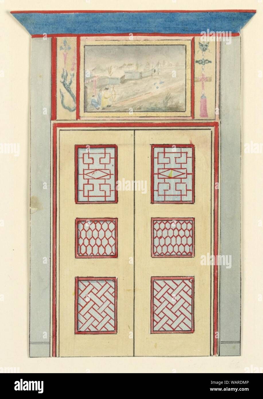 Disegno, porta e sulla porta, blu (Sud) sala da disegno, 1815-22 Foto Stock