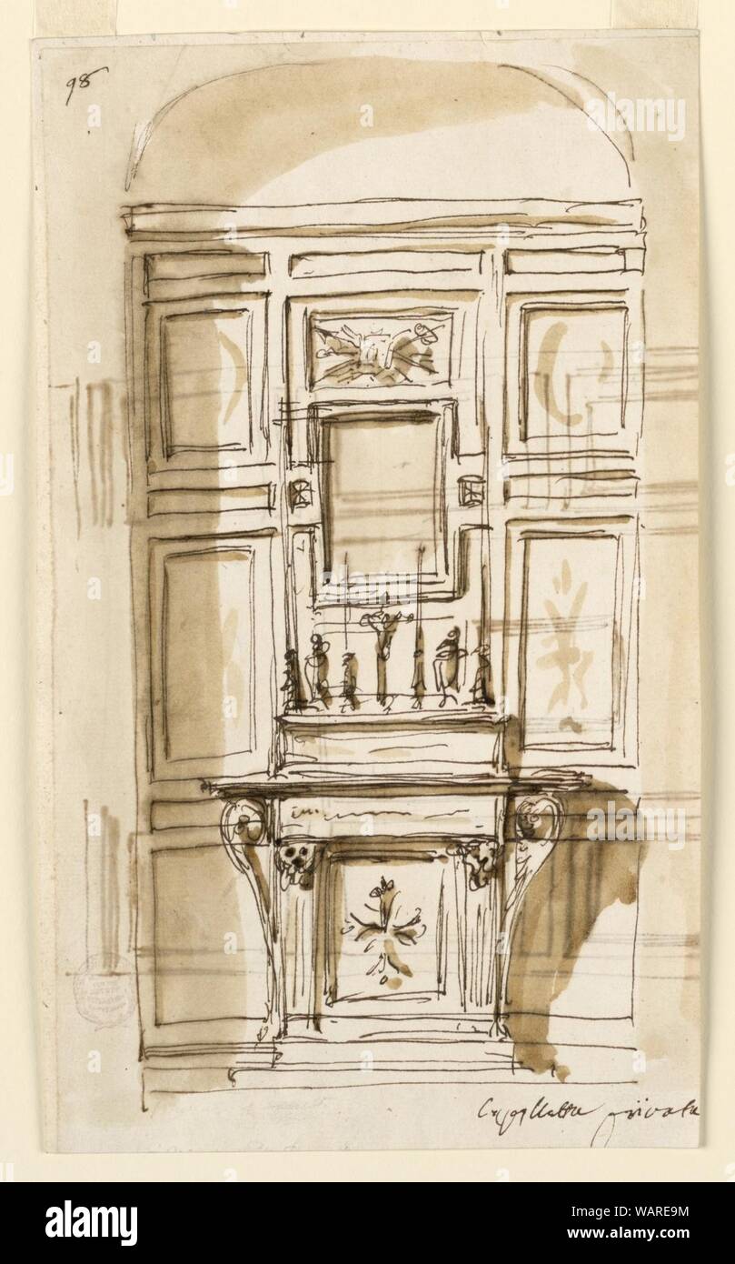 Disegno Vista in elevazione di un altare in una cappella privata, n.d. Foto Stock