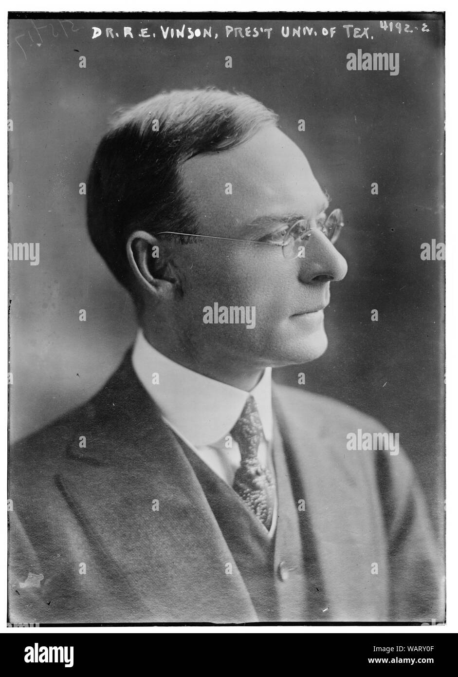 Il dott. R.E. Vinson, pres't. Univ. di Tex. [Ossia Texas] Foto Stock
