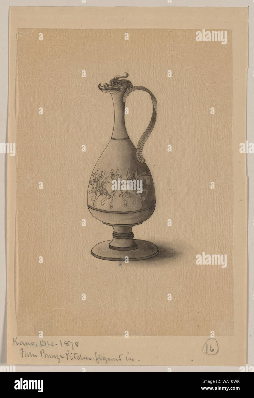 Dragon-headed brocca in bronzo con motivo a cavallo Foto Stock