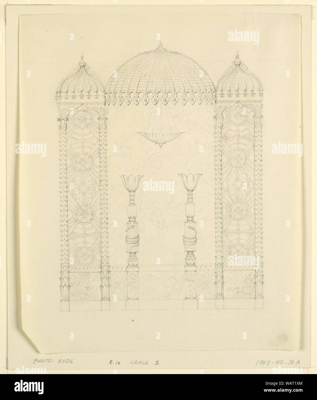 Disegno, standard e la decorazione parietale, Sala banchetti, Royal Pavilion, Brighton, 1817 Foto Stock
