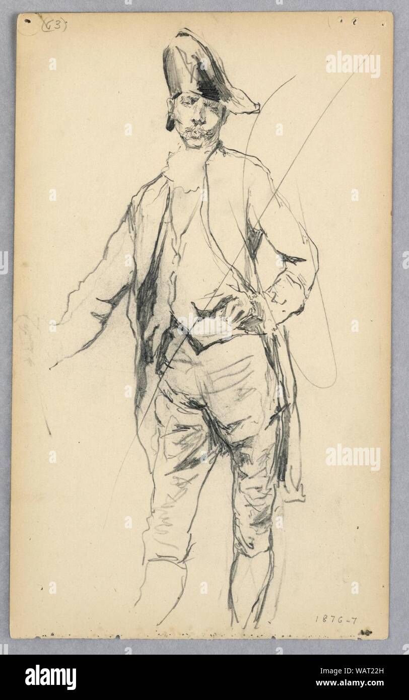 Disegno, maschio permanente figura nel XVII secolo il costume, 1876-77 Foto Stock