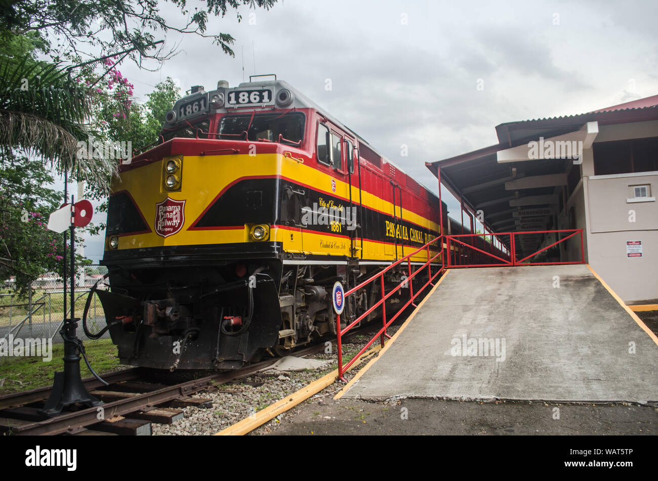 Panama Canal Railway in Corozal stazione ferroviaria Foto Stock