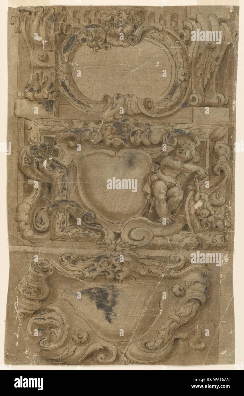 Disegno, tre stemmi con proposte alternative, ca. 1670 Foto Stock