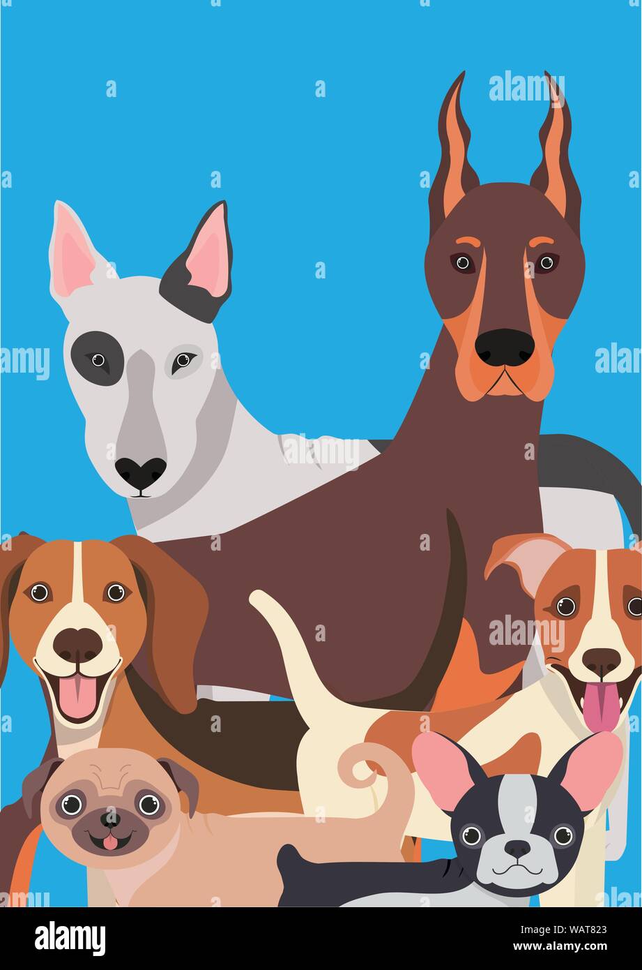 Gruppo di cani animali domestici caratteri Illustrazione Vettoriale
