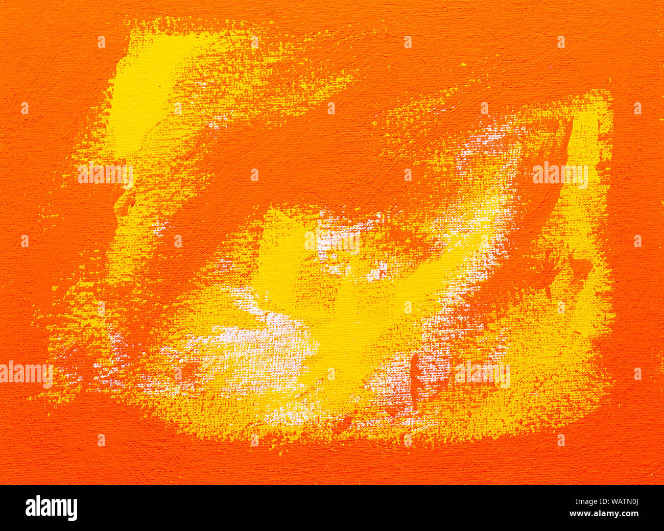 Abstract rosso, arancio e giallo i tratti di pennello reale di pittura a tempera su tela a mano telaio completo Foto Stock