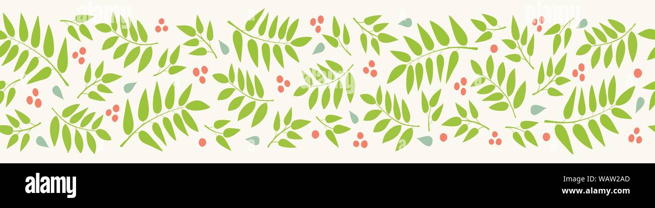 Foglie e bacche di confine seamless pattern. Un vettore di natura ripetere ideale per striscioni e bordatura. Illustrazione Vettoriale