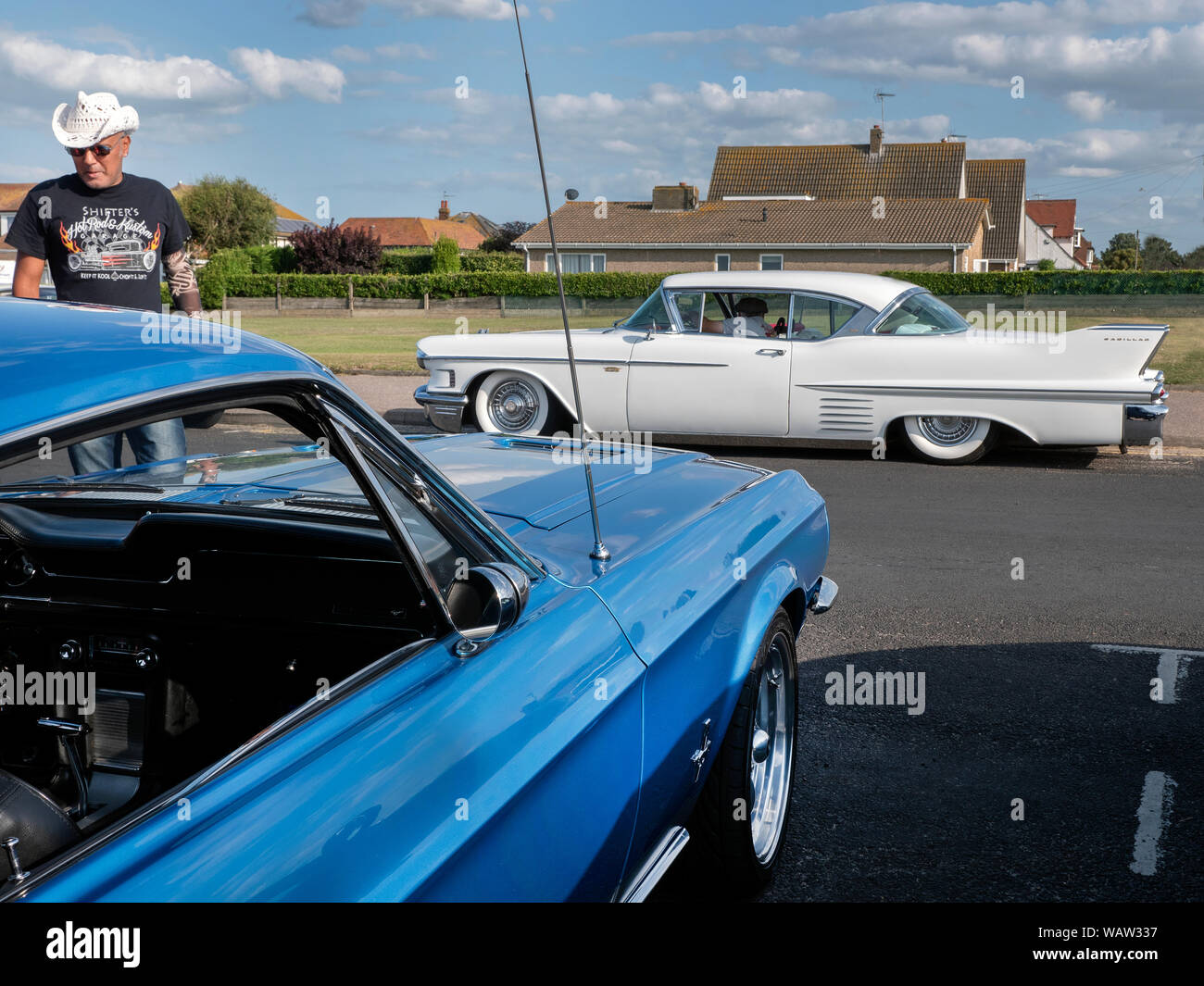 Classic & Chips Classic car show di Minnis Bay Kent Foto Stock