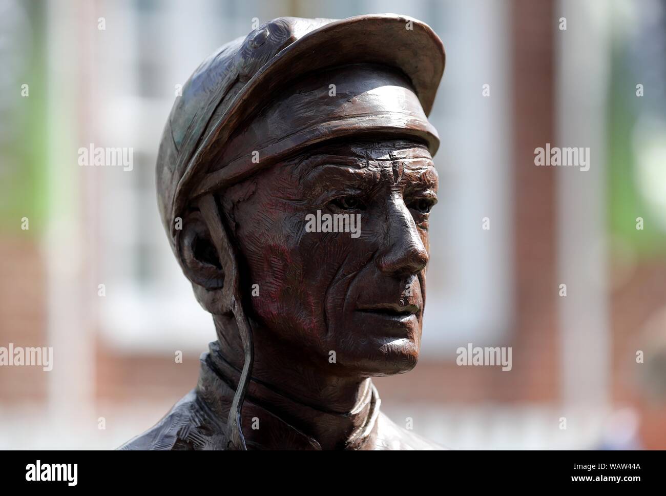 York, Regno Unito. 21 Ago, 2019. Lester Piggott statua York Race Course Ebor Festival 2019, ippodromo di York York Racecourse, York, Inghilterra 21 agosto 2019 Credit: Allstar Picture Library/Alamy Live News Credito: Allstar Picture Library/Alamy Live News Foto Stock