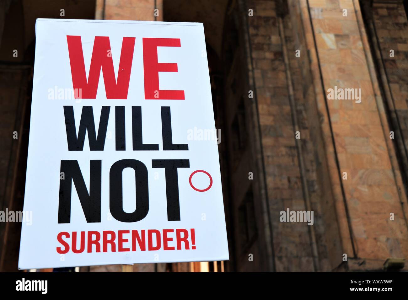 Tbilisi, Georgia. Le proteste contro la Russia continuano nella parte anteriore del parlamento georgiano. Ci sono molti manifesti utilizzati per far valere i propri diritti. Foto Stock