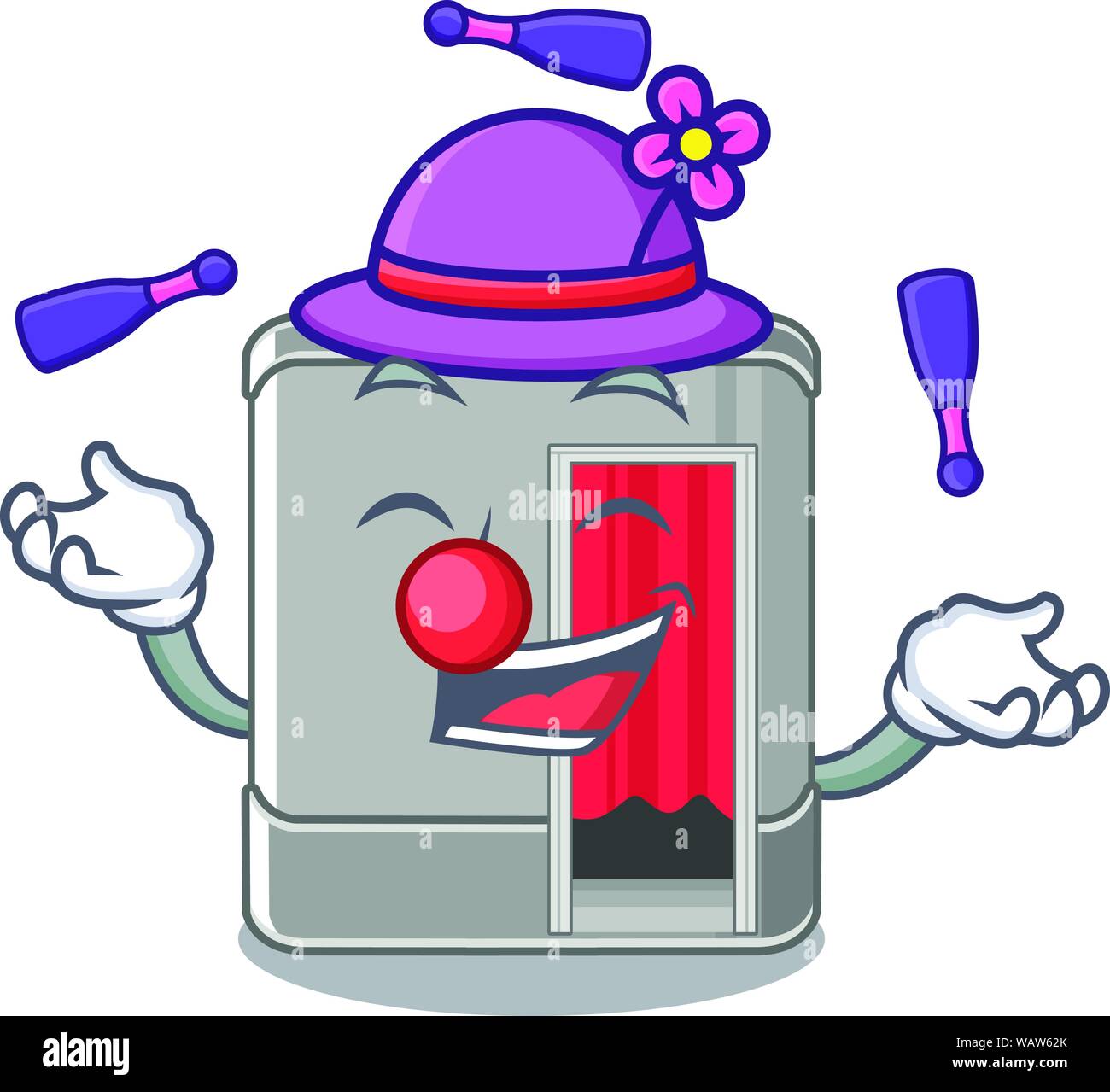 La giocoleria Photo Booth accanto alla tabella mascotte Illustrazione Vettoriale