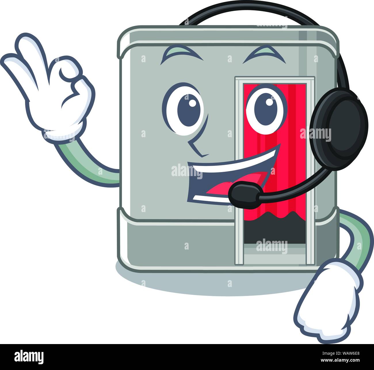 Cuffie con Photo Booth accanto alla tabella mascotte Illustrazione Vettoriale