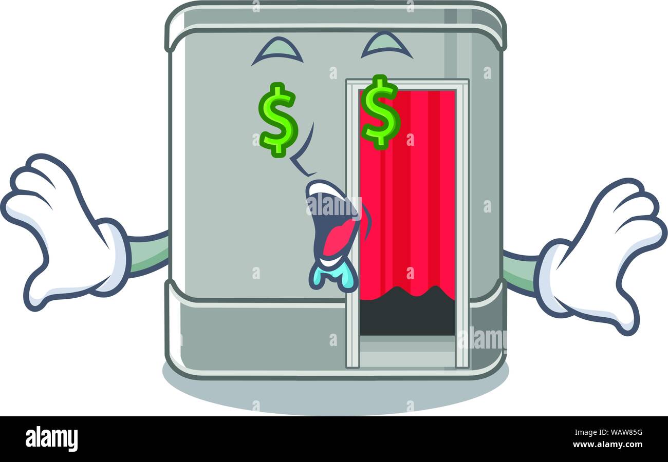 Occhio di denaro Photo Booth accanto alla tabella mascotte Illustrazione Vettoriale