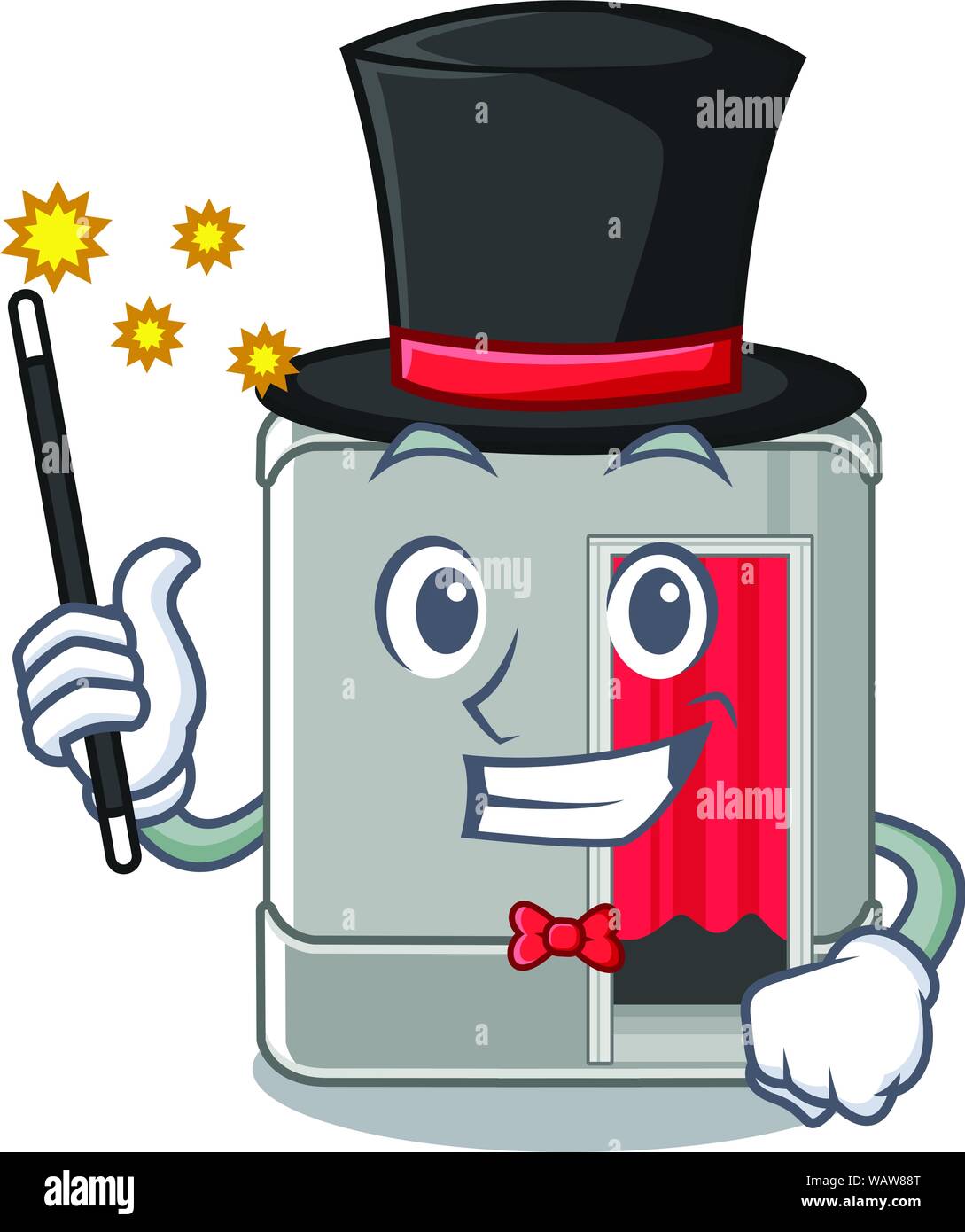 Mago Photo Booth accanto alla tabella mascotte Illustrazione Vettoriale