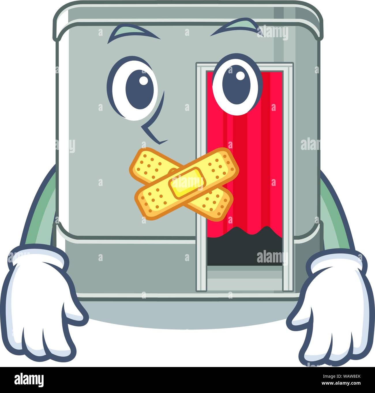 Silent Photo Booth accanto alla tabella mascotte Illustrazione Vettoriale