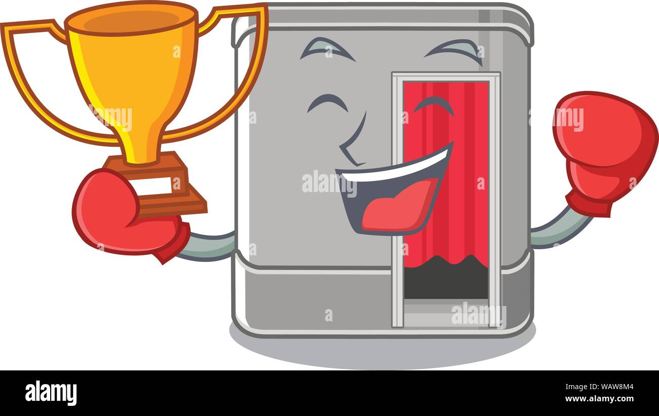 Il pugilato vincitore Photo Booth accanto alla tabella mascotte Illustrazione Vettoriale