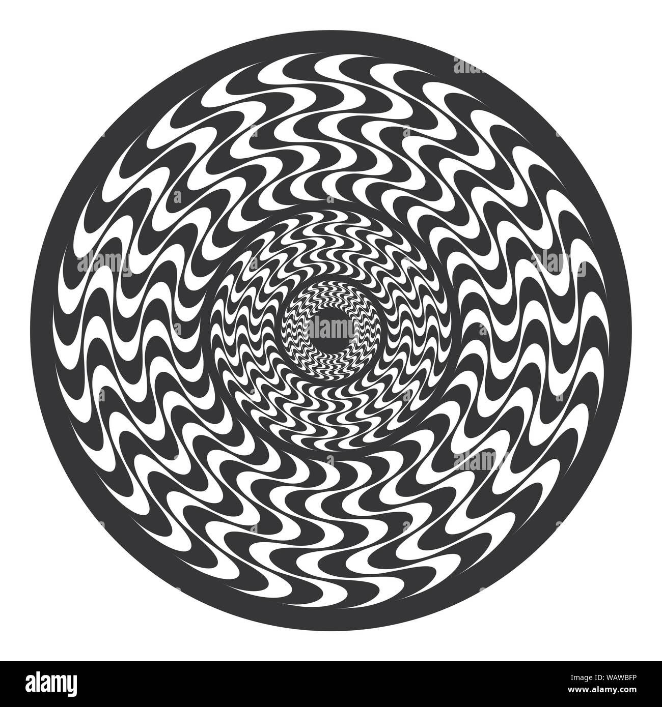 Rosetta ipnotico di linee ondulate. Piatto ornamento geometrico. Round seamless pattern. Illustrazione Vettoriale