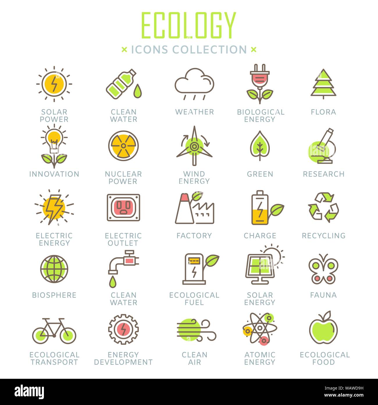 Raccolta di ecologia sottile linea icone Illustrazione Vettoriale
