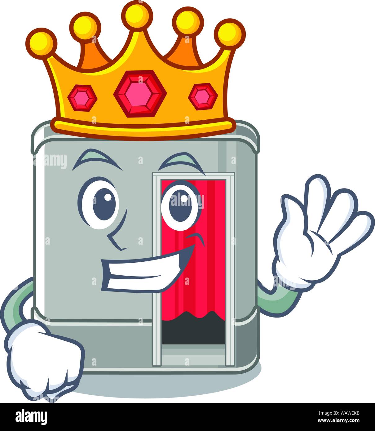 Re Photo Booth accanto alla tabella mascotte Illustrazione Vettoriale