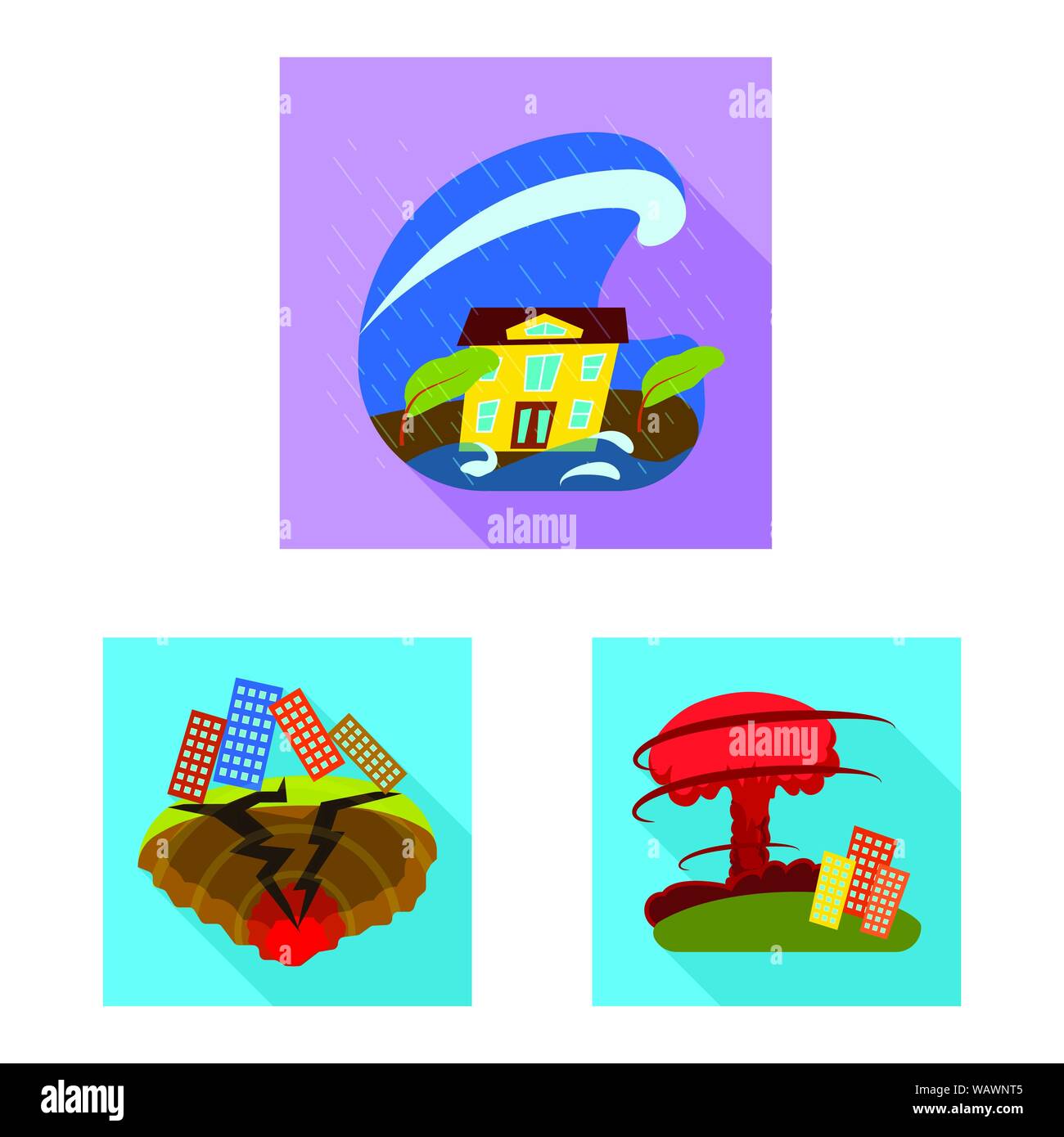 Oggetto isolato di crollo e segno dell'ambiente. Raccolta di crollo e angoscia stock illustrazione vettoriale. Illustrazione Vettoriale