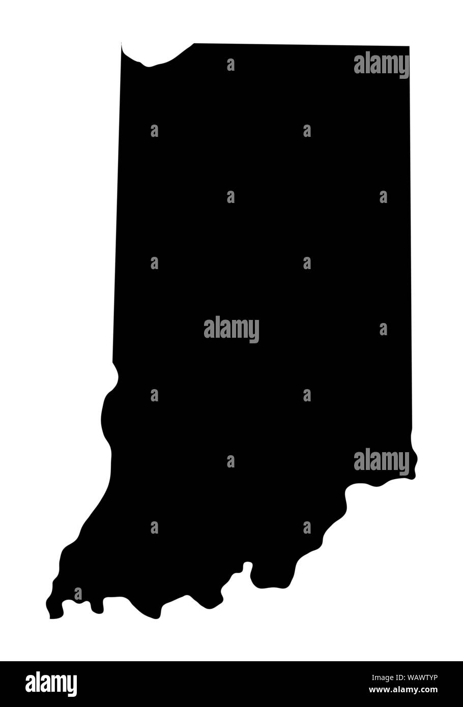 Lo stato dell'Indiana sagoma scura mappa isolati su sfondo bianco Illustrazione Vettoriale